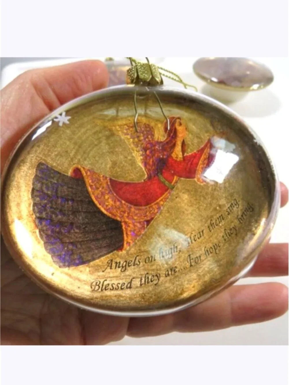 Large (3) Glass Angel Christmas Ornaments Inspirational Sayings 4